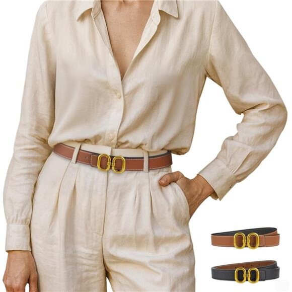 Reversible Leather Belt for Women – Double Ring Gold Buckle - Picture 4 of 4